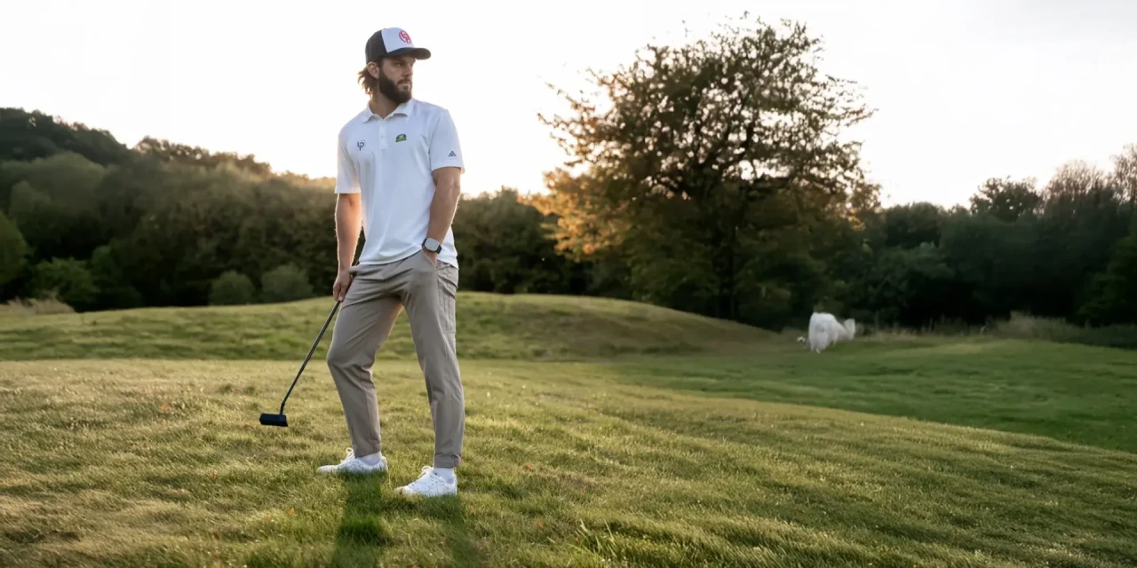 Christian Ehlebracht im weißen Polo auf dem Golfplatz